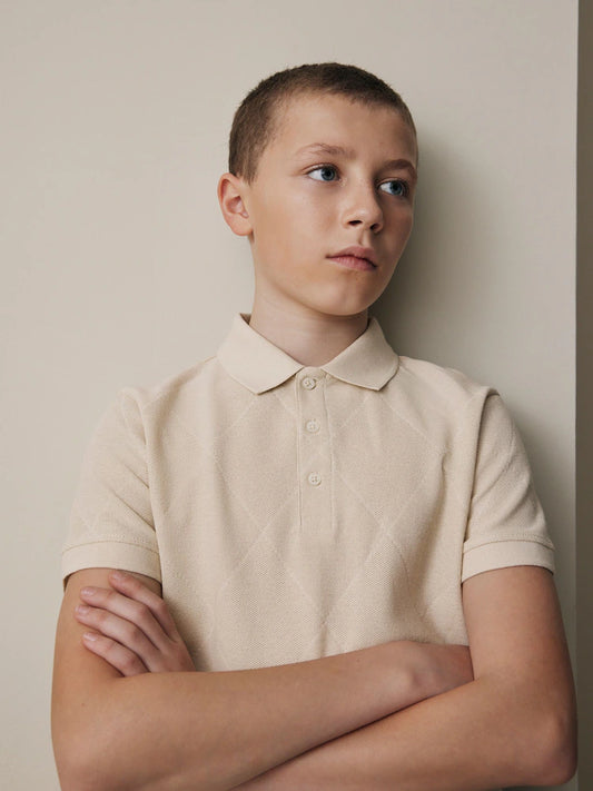 Cream Short Sleeve Jersey Polo Shirt (3-16yrs)