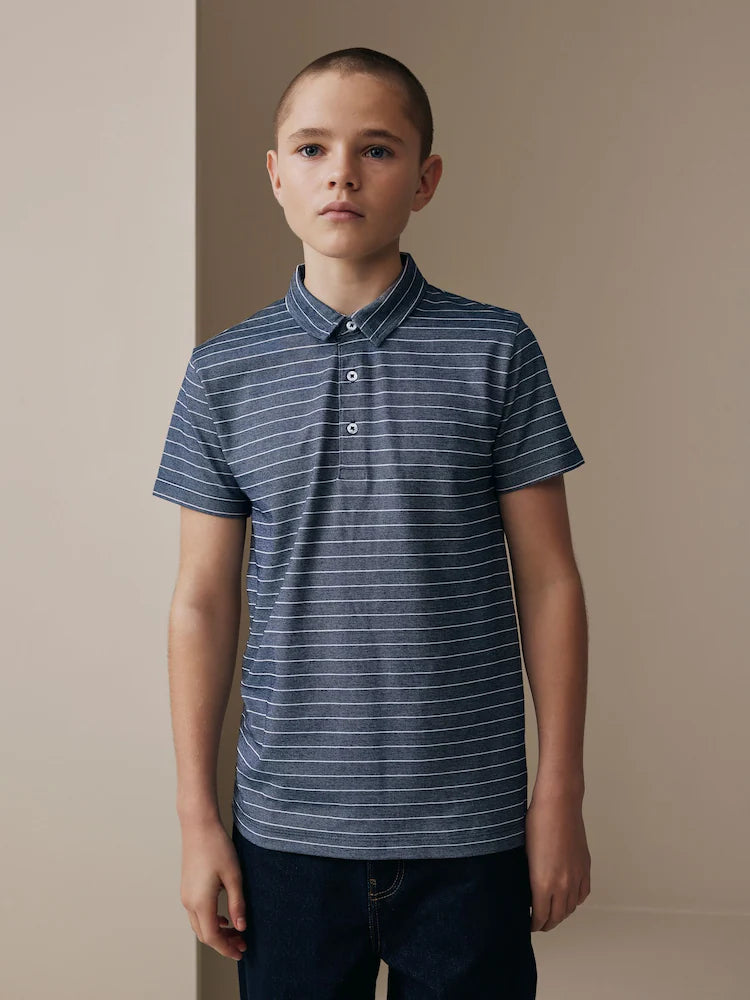 Navy/White Stripe Short Sleeve Jersey Polo Shirt (3-16yrs)