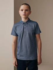 Navy/White Stripe Short Sleeve Jersey Polo Shirt (3-16yrs)