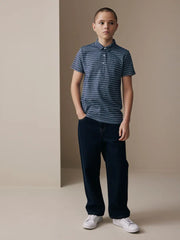 Navy/White Stripe Short Sleeve Jersey Polo Shirt (3-16yrs)