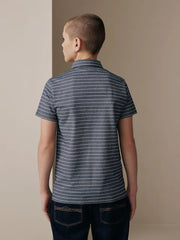 Navy/White Stripe Short Sleeve Jersey Polo Shirt (3-16yrs)