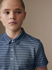 Navy/White Stripe Short Sleeve Jersey Polo Shirt (3-16yrs)