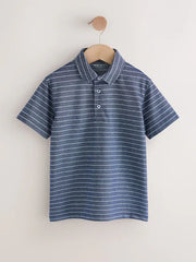 Navy/White Stripe Short Sleeve Jersey Polo Shirt (3-16yrs)