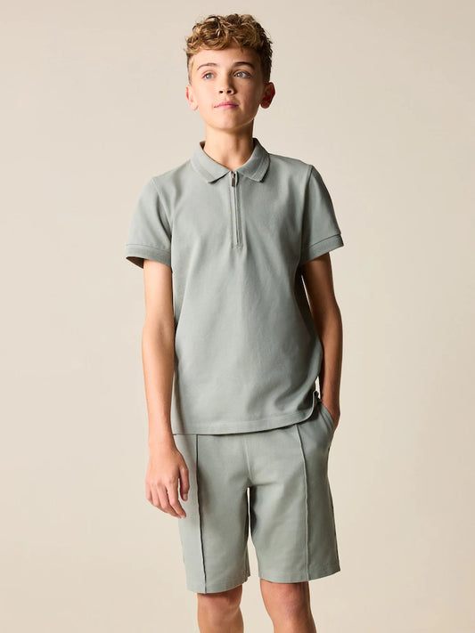 Khaki Green Short Sleeve Polo Shirt and Shorts Set (3-16yrs)
