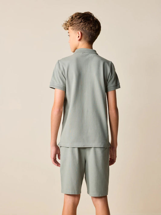 Khaki Green Short Sleeve Polo Shirt and Shorts Set (3-16yrs)