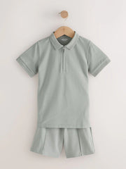 Khaki Green Short Sleeve Polo Shirt and Shorts Set (3-16yrs)