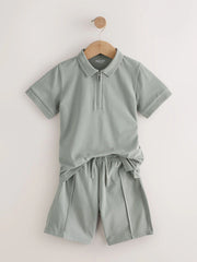 Khaki Green Short Sleeve Polo Shirt and Shorts Set (3-16yrs)