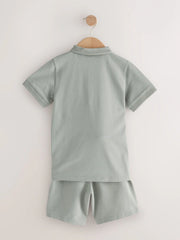 Khaki Green Short Sleeve Polo Shirt and Shorts Set (3-16yrs)