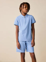 Light Blue Short Sleeve Polo Shirt and Shorts Set