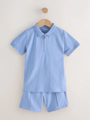 Light Blue Short Sleeve Polo Shirt and Shorts Set