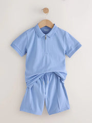 Light Blue Short Sleeve Polo Shirt and Shorts Set