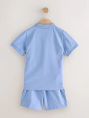 Light Blue Short Sleeve Polo Shirt and Shorts Set