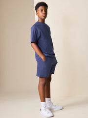 Navy Blue Textured Short Sleeve T-Shirt and Shorts Set (3-16yrs)
