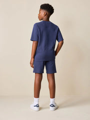Navy Blue Textured Short Sleeve T-Shirt and Shorts Set (3-16yrs)