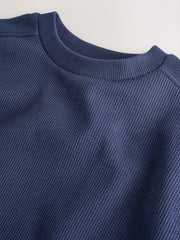 Navy Blue Textured Short Sleeve T-Shirt and Shorts Set (3-16yrs)