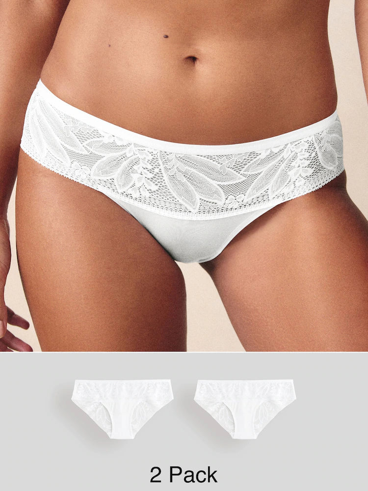 White Brazilian Lace & Microfibre Knickers 2 Pack