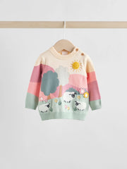 NEXT - NCNVB-Girls Sets-Pink-Sheep Scene Baby Knitted Jumper and Leggings