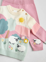NEXT - NCNVB-Girls Sets-Pink-Sheep Scene Baby Knitted Jumper and Leggings