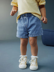 Mid Blue Pull On Denim Shorts