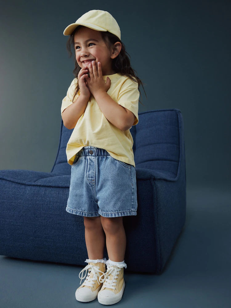 Mid Blue Pull On Denim Shorts