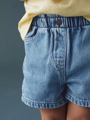 Mid Blue Pull On Denim Shorts