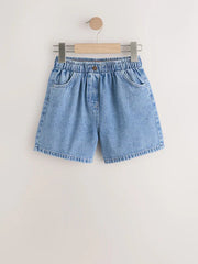 Mid Blue Pull On Denim Shorts