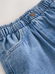 Mid Blue Pull On Denim Shorts