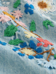 NEXT - Mid Blue Floral Embroidered Denim Playsuit and T-Shirt (3mths-7yrs)