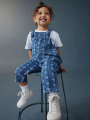 Mid Blue Floral Print Dungarees