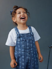Mid Blue Floral Print Dungarees