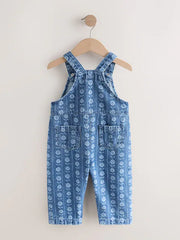 Mid Blue Floral Print Dungarees