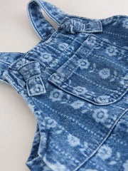 Mid Blue Floral Print Dungarees