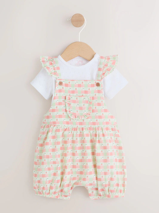 Pink Check Baby Dungarees and Bodysuits Set 2 Piece (0mths-2yrs)