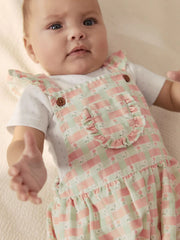 Pink Check Baby Dungarees and Bodysuits Set 2 Piece (0mths-2yrs)