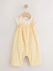 NEXT - Yellow Ditsy Baby Jersey Dungarees and Bodysuits Set 2 Piece (0mths-3yrs)
