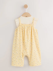 NEXT - Yellow Ditsy Baby Jersey Dungarees and Bodysuits Set 2 Piece (0mths-3yrs)
