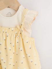 NEXT - Yellow Ditsy Baby Jersey Dungarees and Bodysuits Set 2 Piece (0mths-3yrs)