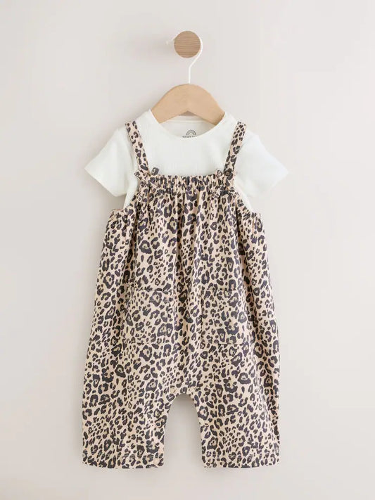 NEXT - NCNVB-Girls Sets-Leopard Print Baby Jersey Dungarees and Bodysuits