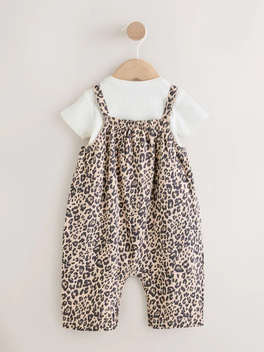 NEXT - NCNVB-Girls Sets-Leopard Print Baby Jersey Dungarees and Bodysuits