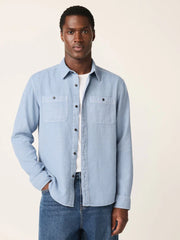 Blue Regular Fit Textured Twin Pocket Long Sleeve Shirt
