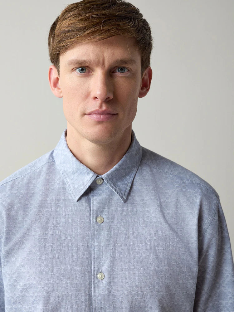 Blue Jaquard Print Long Sleeve Shirt
