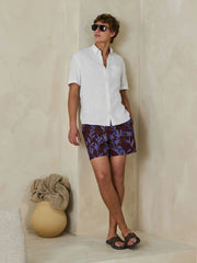 White Classic Collar Cotton Linen Blend Short Sleeve Shirt