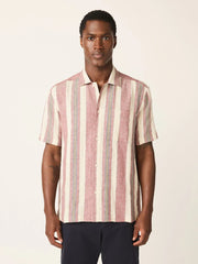 Red Stripe Textured Short Sleeve Shirt