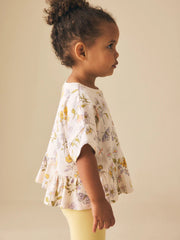 Ecru White Floral Short Sleeve Peplum T-Shirt