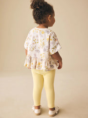 Ecru White Floral Short Sleeve Peplum T-Shirt