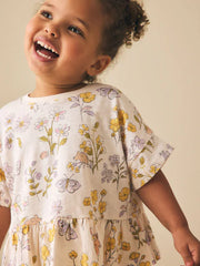 Ecru White Floral Short Sleeve Peplum T-Shirt