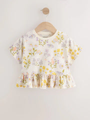 Ecru White Floral Short Sleeve Peplum T-Shirt