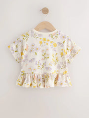 Ecru White Floral Short Sleeve Peplum T-Shirt