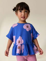Blue Lilac Flower Short Sleeve Peplum T-Shirt (3mths-7yrs)