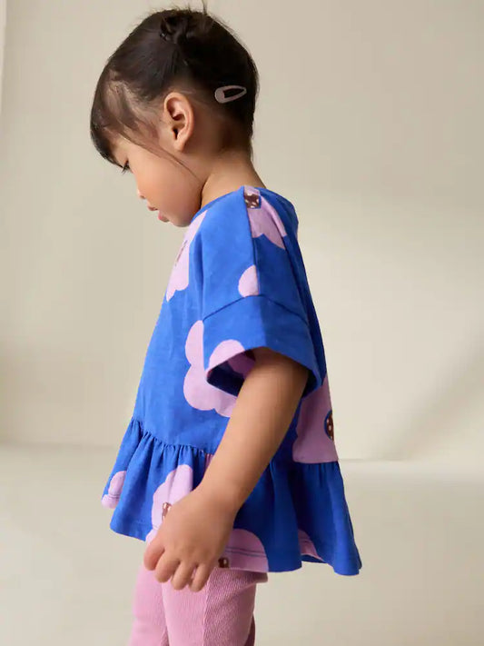 Blue Lilac Flower Short Sleeve Peplum T-Shirt (3mths-7yrs)